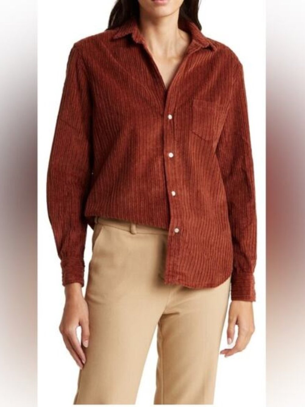 FRANK & EILEEN Shirt XS EILEEN Toffee Brown Corduroy Button Up Relaxed Top